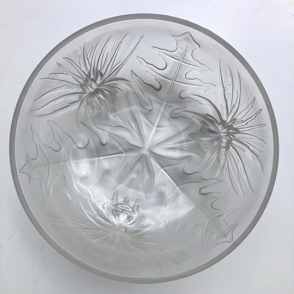 vintage frosted glass footed round bowl thistle console bowl AS IS small chips - Picture 6 of 15